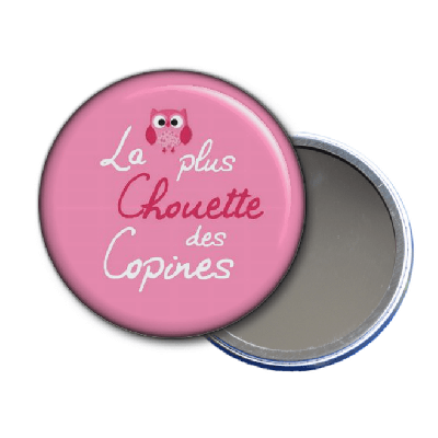 Miroir de poche "La plus chouette des copines" rose
