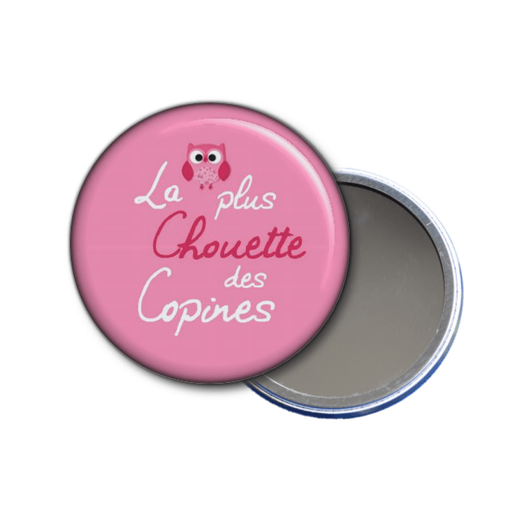 Miroir de poche "La plus chouette des copines" rose