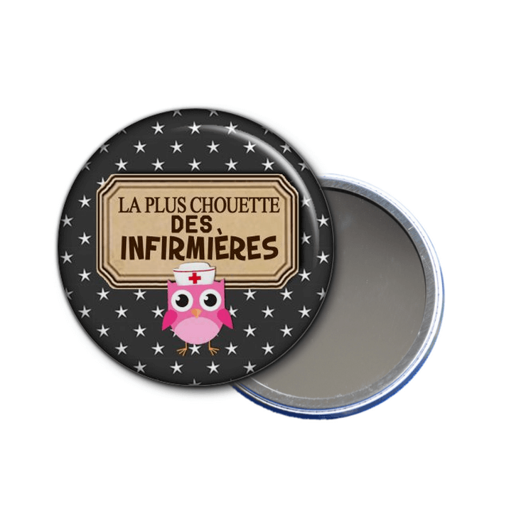 idée cadeau - miroir de poches La plus chouette des infirmières - toutes les idées cadeaux sont sur em-creation.fr