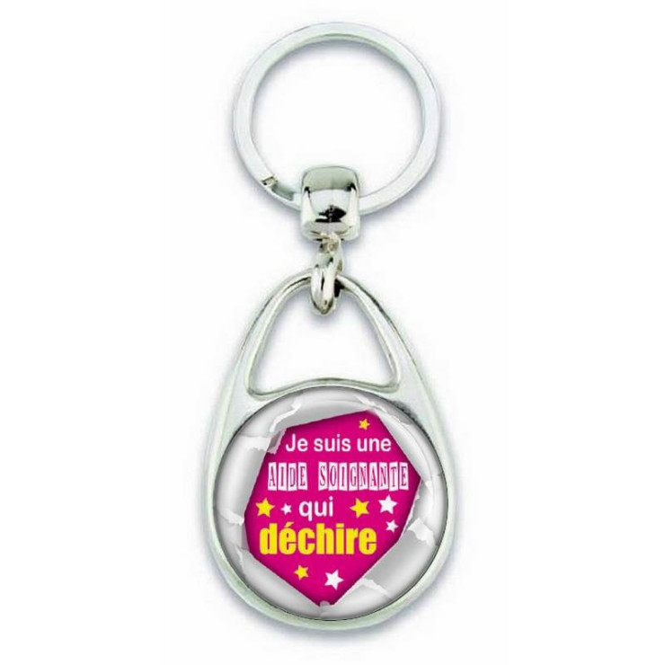 Porte clés 'je suis une aide soignante qui déchire' rose - Em création