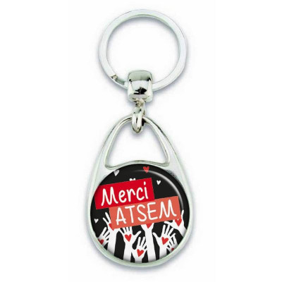 Beau porte clés merci atsem en métal - Em création
