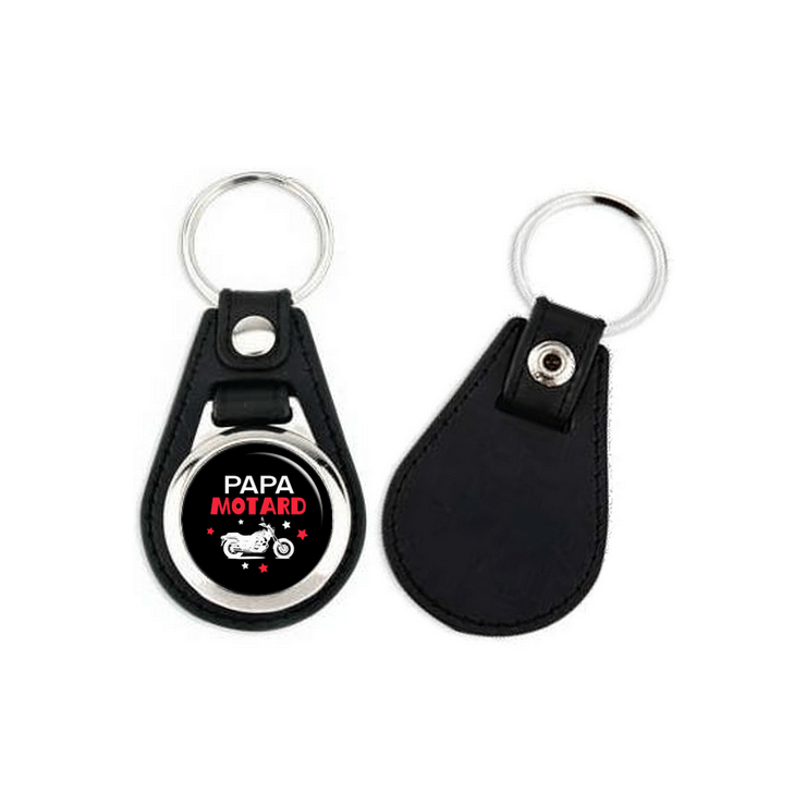 Porte clés simili cuir Papa Motard - Angora