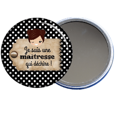Cadeau maîtresse, un miroir de poche à offrir à la maîtresse. à découvrir sur em-creation.fr