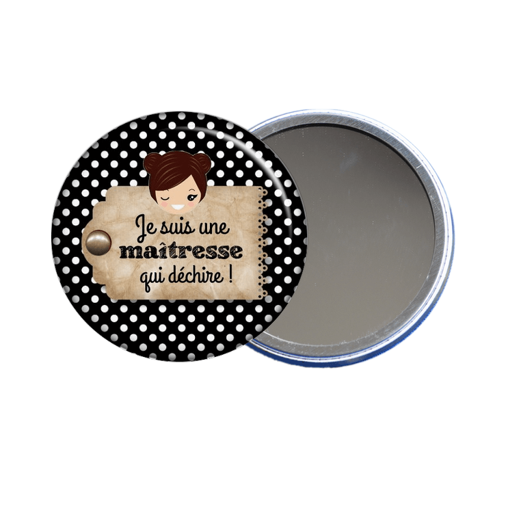 Cadeau maîtresse, un miroir de poche à offrir à la maîtresse. à découvrir sur em-creation.fr
