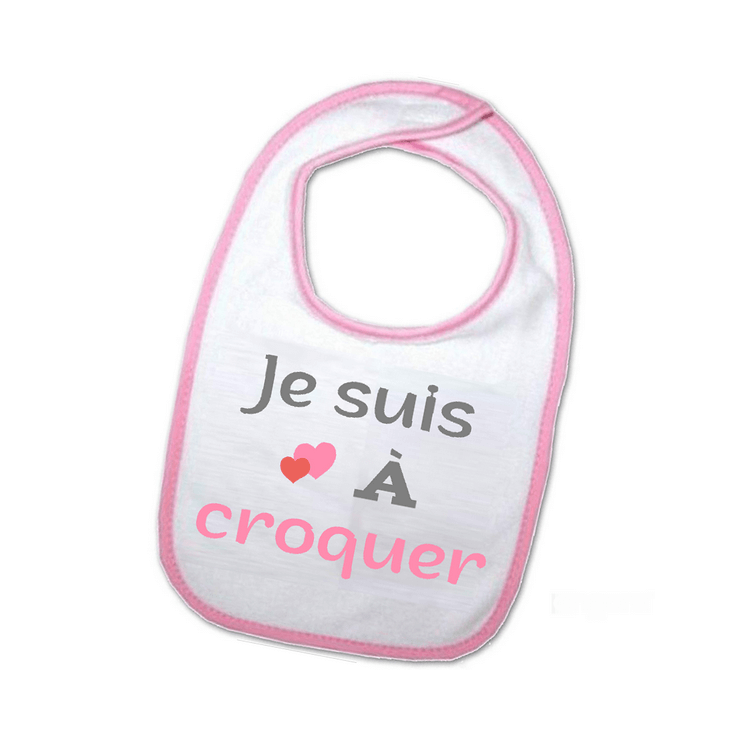 Bavoir original rose Je suis à croquer - Personnalisé