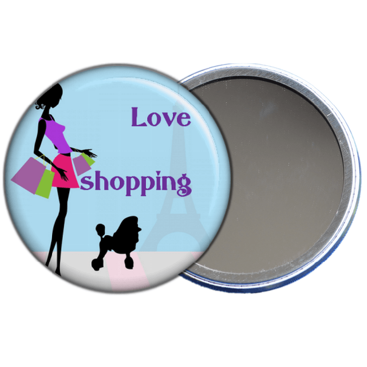 Miroir de poche j'aime le shopping en vente sur em-creation.fr