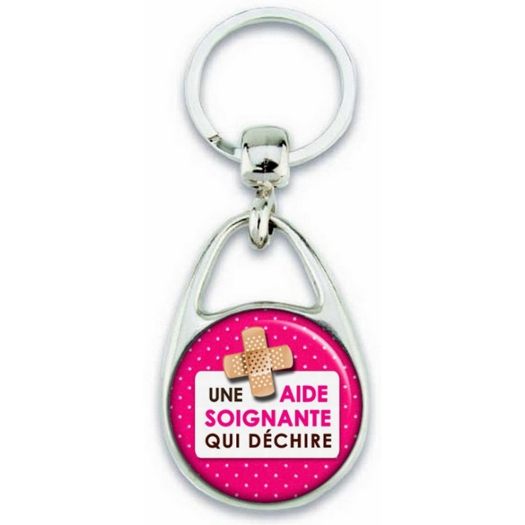 Porte clés Aide Soignante - métal - recto verso