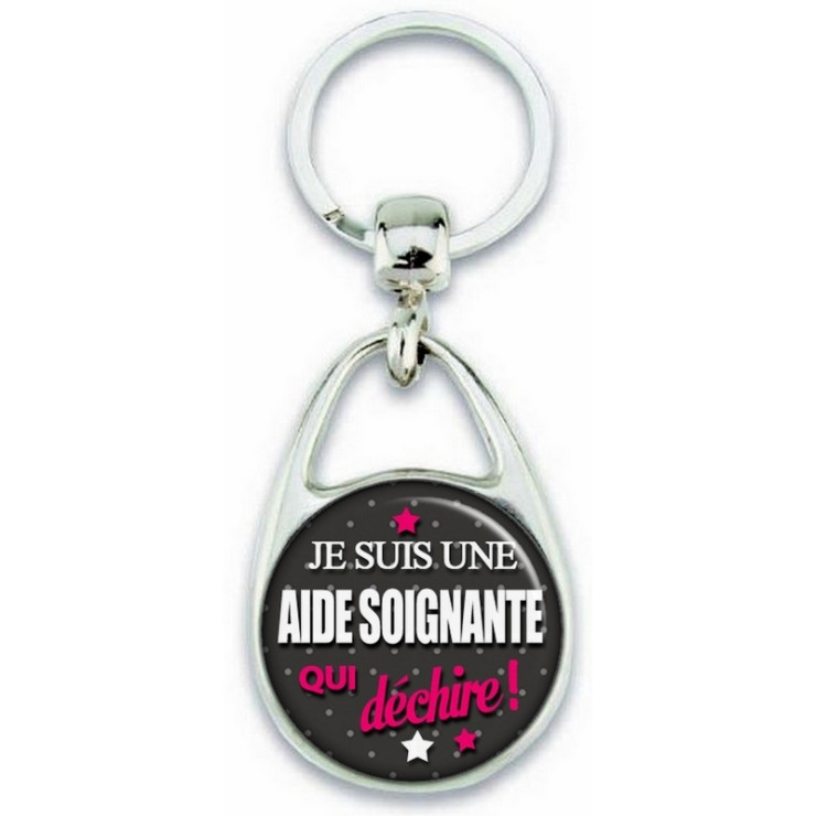 Porte clés Aide Soignante - Fabriqué en France - Gris