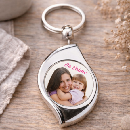       Porte-clés photo personnalisé forme feuille
    