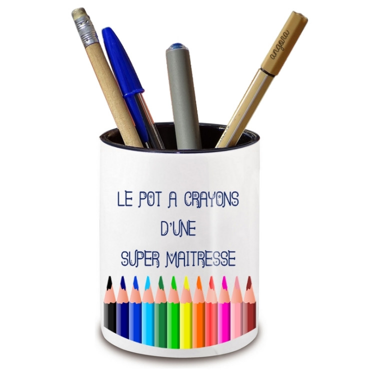 Pot à crayon maitresse d'école- angora - Idée cadeau maitresse d'école
