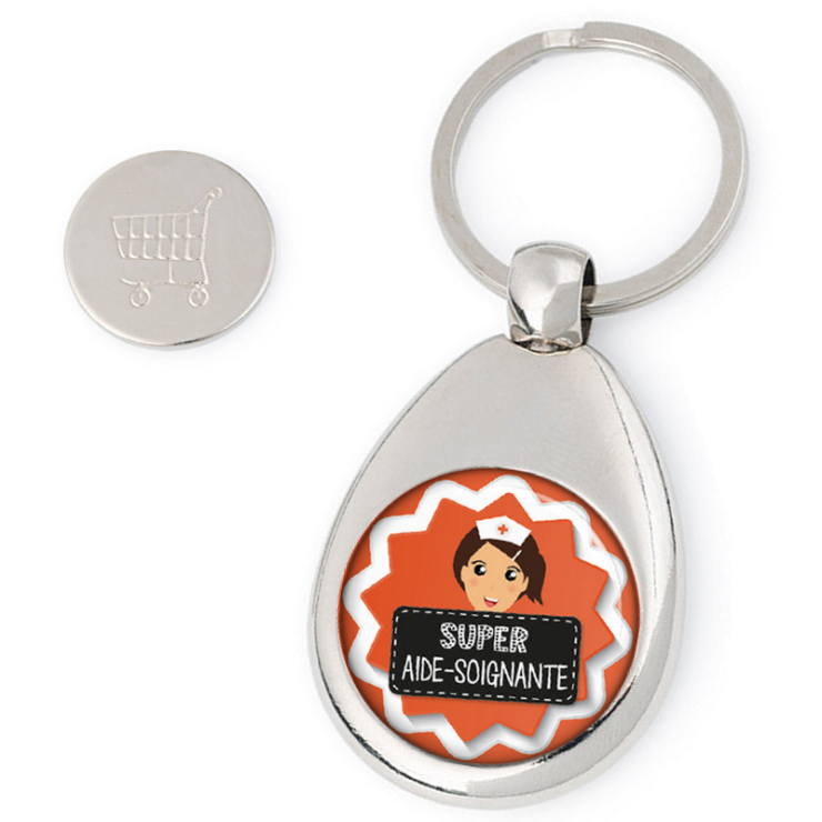 Porte clés jeton de caddie Aide Soignante - idée cadeau Aide Soignante