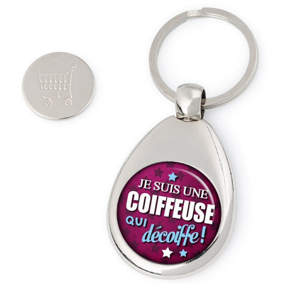 Porte clés jeton de caddie coiffeuse - idée cadeau Coiffeuse