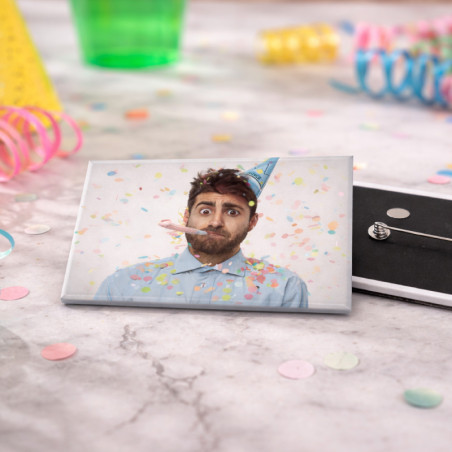       Badge rectangulaire personnalisé photo et texte
    