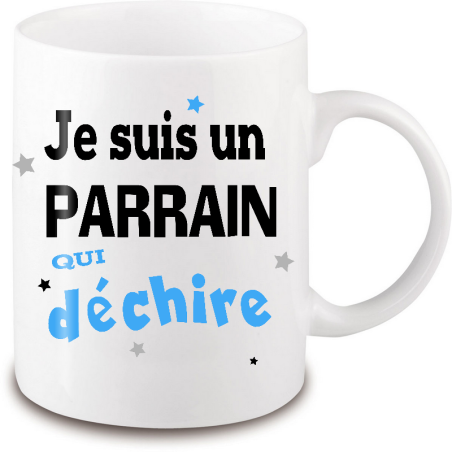      Mug Parrain qui déchire - Mug parrain texte drôle
    