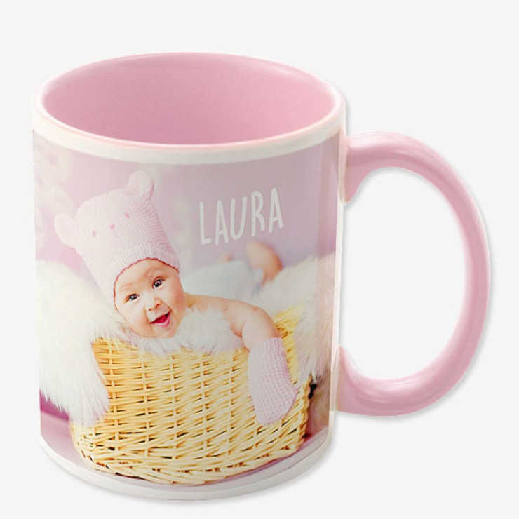 Mug rose avec photo avec texte