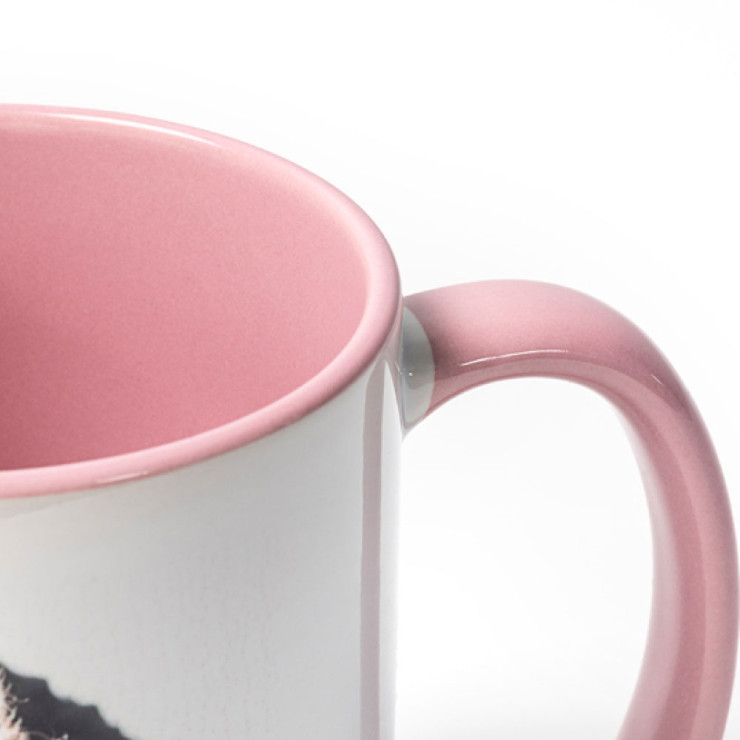Mug photo personnalisé anse rose