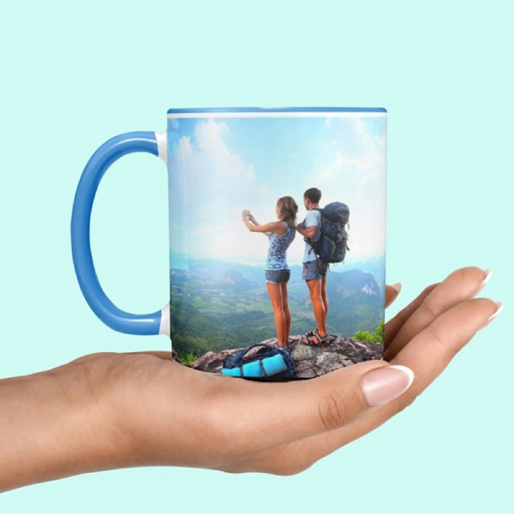 Mug photo personnalisé bleu - Cadeau photo personnalisable bleu