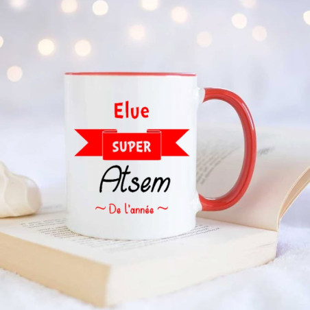       Mug rouge personnalisé Atsem - Cadeau fin d'année scolaire Atsem
    