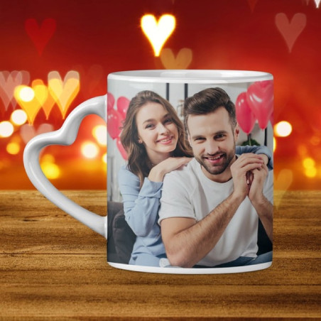       Mug photo à personnaliser anse coeur - Cadeau personnalisable
    