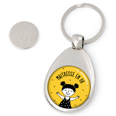 Porte-clés jeton de caddie Maîtresse en Or - Idée-cadeau anniversaire - Fin d'année scolaire