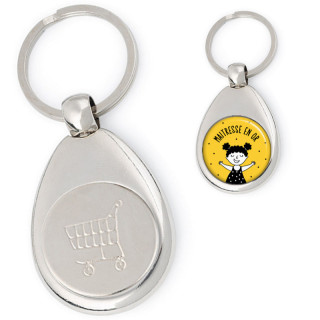 Achat porte-clés jeton de caddie Maîtresse en Or - Idée-cadeau anniversaire - Fin d'année scolaire