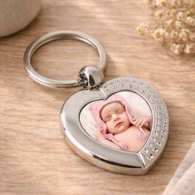 Porte-clés photo à personnaliser en forme de cœur