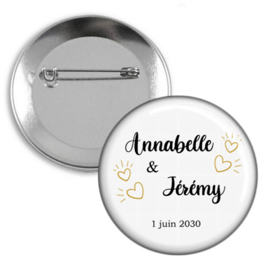 Badge mariage avec prénoms et date