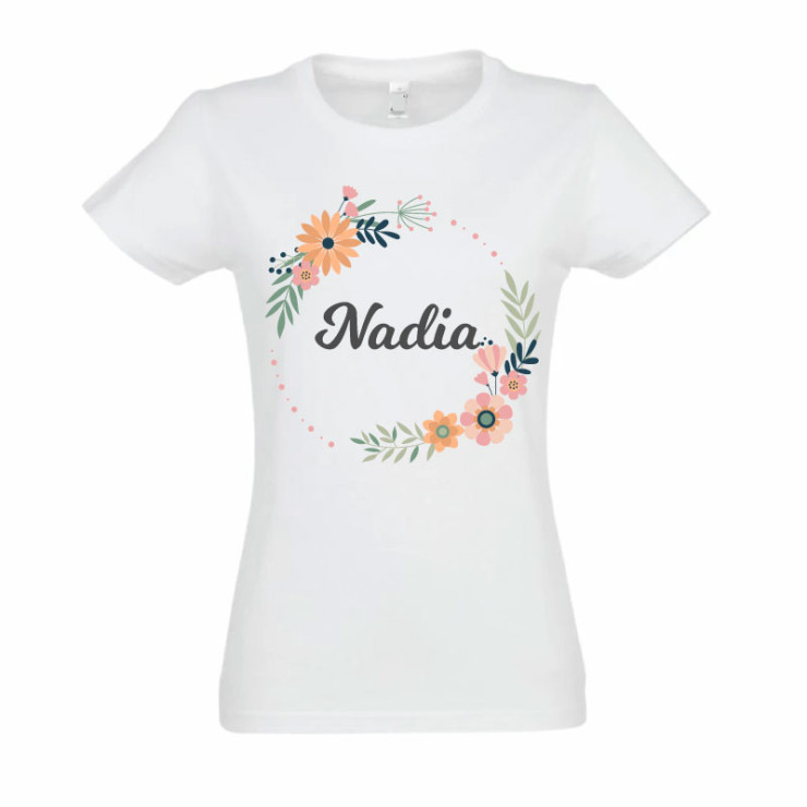 T-shirt couronne de fleur femme avec prénom