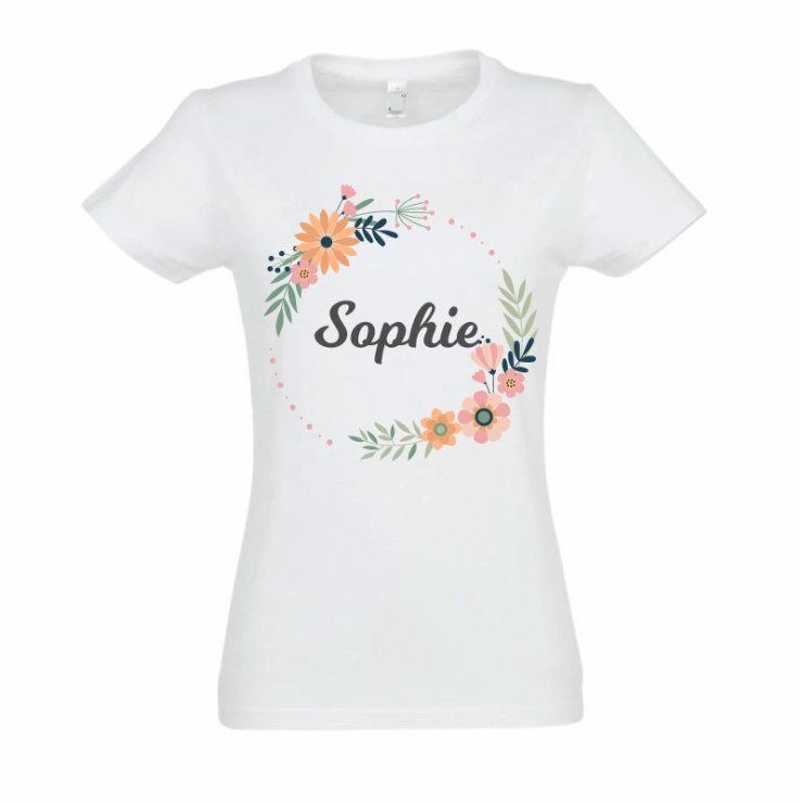 T-shirt couronne de fleur femme prénom