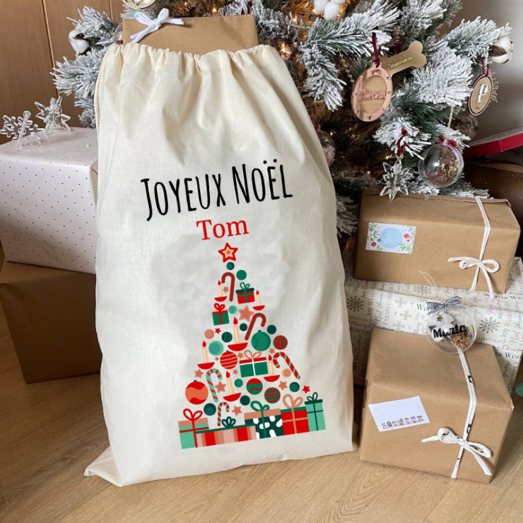 Sac cadeaux tissu grande taille pour Noël