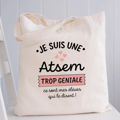 Achat tote bag personnalisé Atsem - Idée cadeau fin d'année scolaire