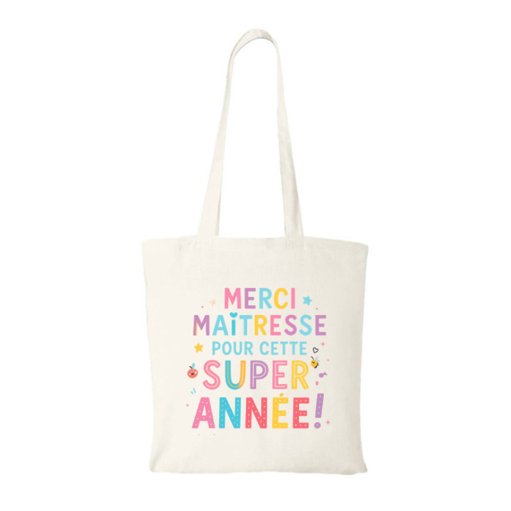       Tote bag merci maitresse pour cette Super Année - En coton
    