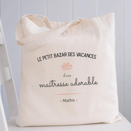       Tote bag maitresse en vacances - Personnalisé avec prénom de l'enfant
    