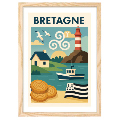 Affiche vintage Bretagne avec phare et triskel