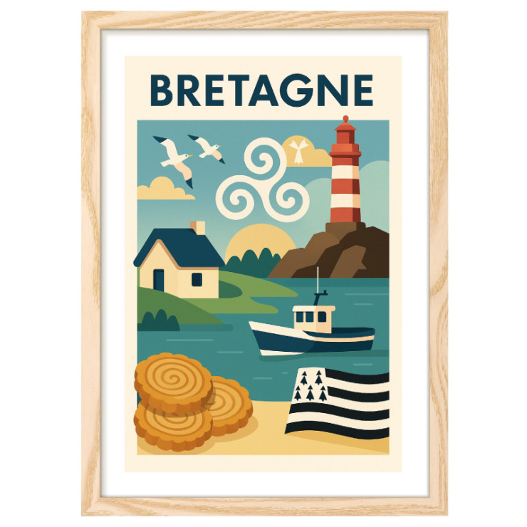       Affiche vintage Bretagne avec phare et triskel
    