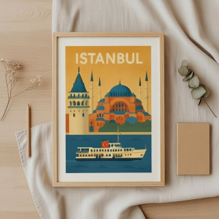 Achat affiche Istanbul – Illustration encadrée flat design Sainte-Sophie