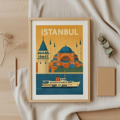 Achat affiche Istanbul – Illustration encadrée flat design Sainte-Sophie