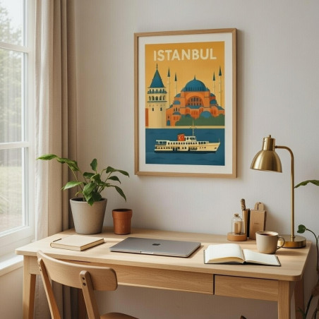       Affiche Istanbul – Illustration encadrée flat design Sainte-Sophie
    