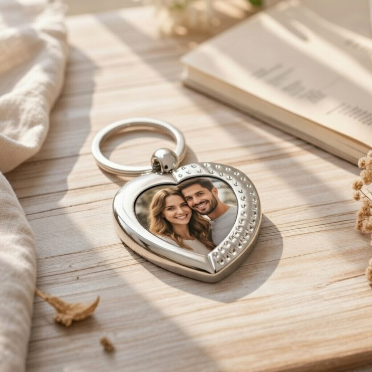 Porte-clés photo cœur personnalisable