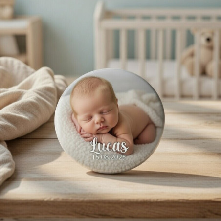       Magnet photo rond 8 cm - Magnet naissance personnalisé
    