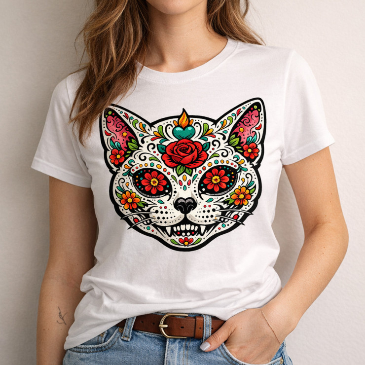 T shirt tête de Chat en coton