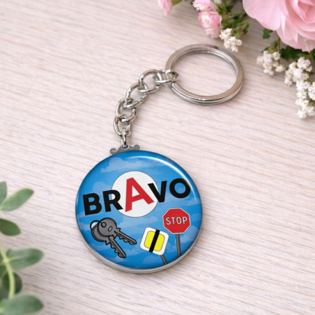       Porte clés bleu Permis de conduire "Bravo"
    