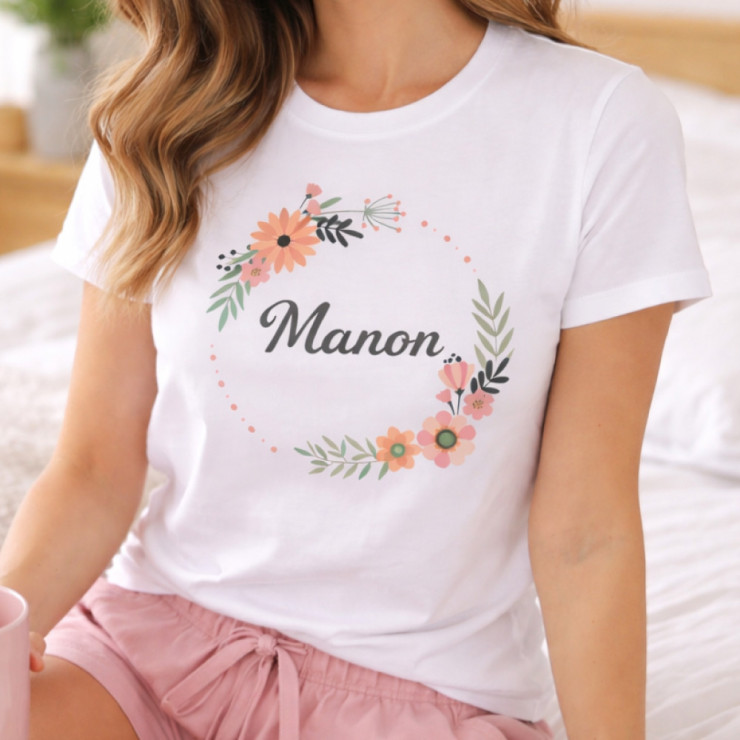       T-shirt couronne de fleur femme - Personnalisé pour cadeau unique
    