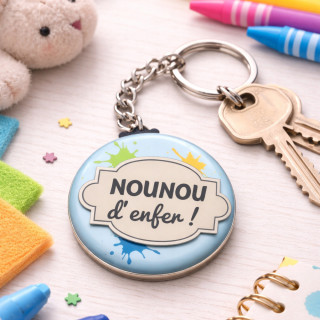 Porte clés "Nounou d'enfer" bleu