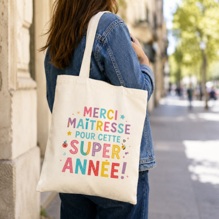       Tote bag merci maitresse pour cette Super Année
    
