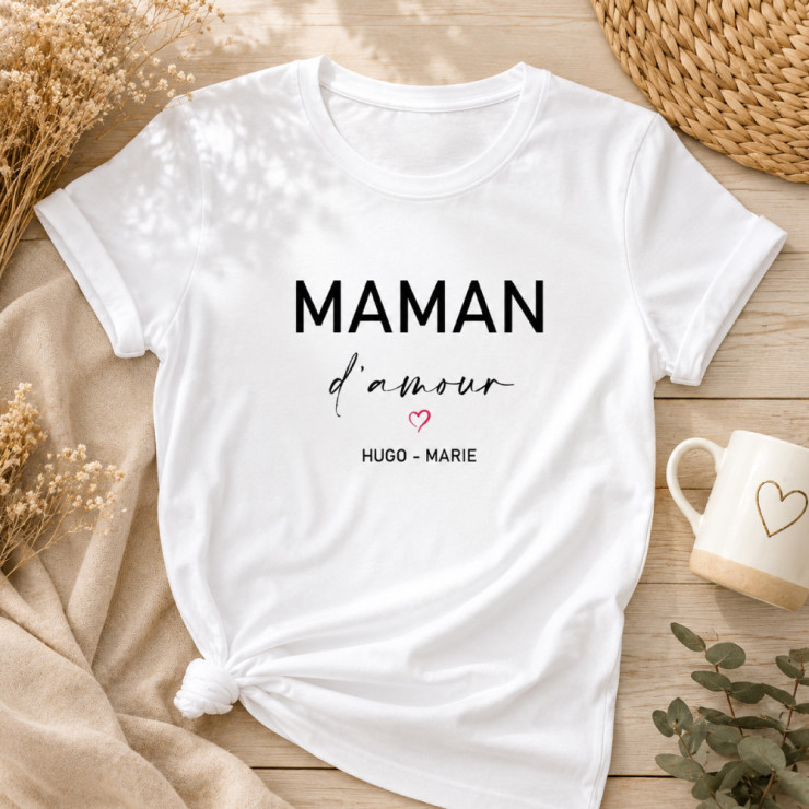 T-shirt Maman d’amour personnalisé - Prénoms enfants
