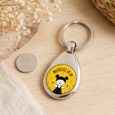 Porte-clés jeton de caddie Maîtresse en Or