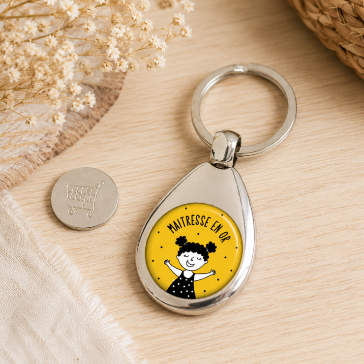 Porte-clés jeton de caddie Maîtresse en Or