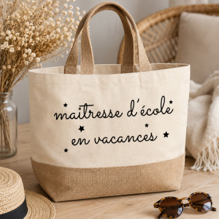 Sac cabas XL en jute Maitresse d'école en vacances