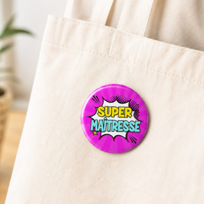 Badge Super maitresse d'école - Idées cadeaux - Angora